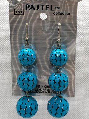 3For$20 Pastel Collection Blue Triple Openwork Ball Drop Earrings